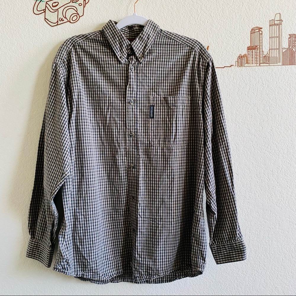 Columbia Plaid Collared Button Up Long Sleeve Pocket Logo Detail Size Medium